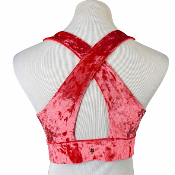 Fabletics Strawberry Red Crushed Velour Sports Bra & Cropped Hoodie - S & XS - Picture 4 of 16